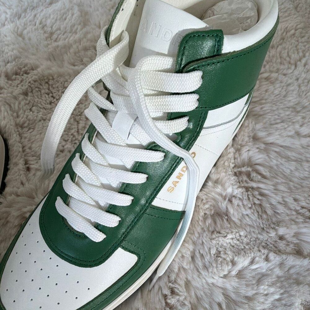 Sandro Leather High Top Sneakers in Green & White Size 41 - Picture 8 of 8